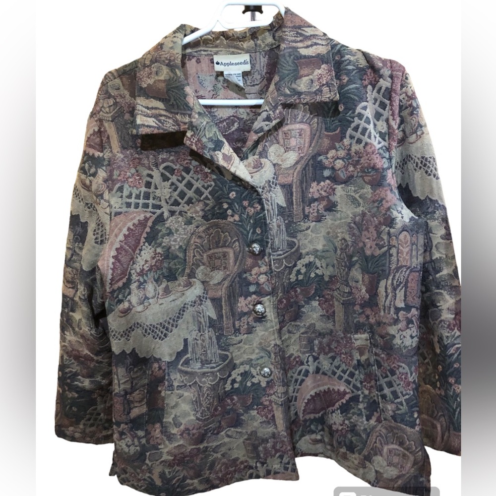 90s Garden Floral All Over Tapestry Button Jacket Med Vintag Cottagecore Grandma